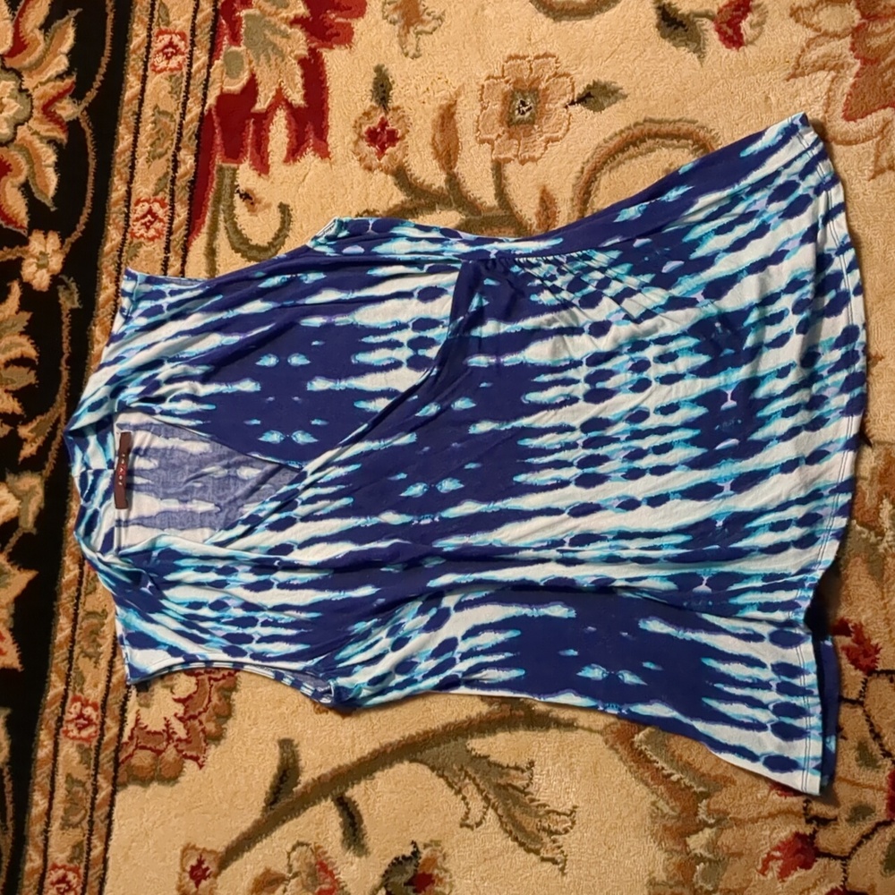 Fever Tie Dye Mock Wrap Side Ruched Jersey Knit Tank Top S